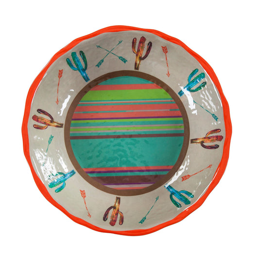 Saguaro Cactus - Cactus Design Melamine Serving Bowl - Turquoise / Orange
