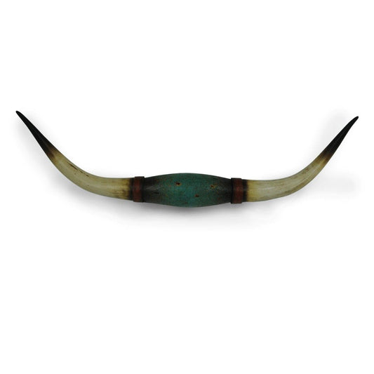 Wall Décor - 9" x 36" Longhorn Southwestern Wall Sculpture - Distressed Teal