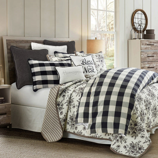 Camille - King Buffalo Check Comforter Set (Set of 3) - Black / Natural