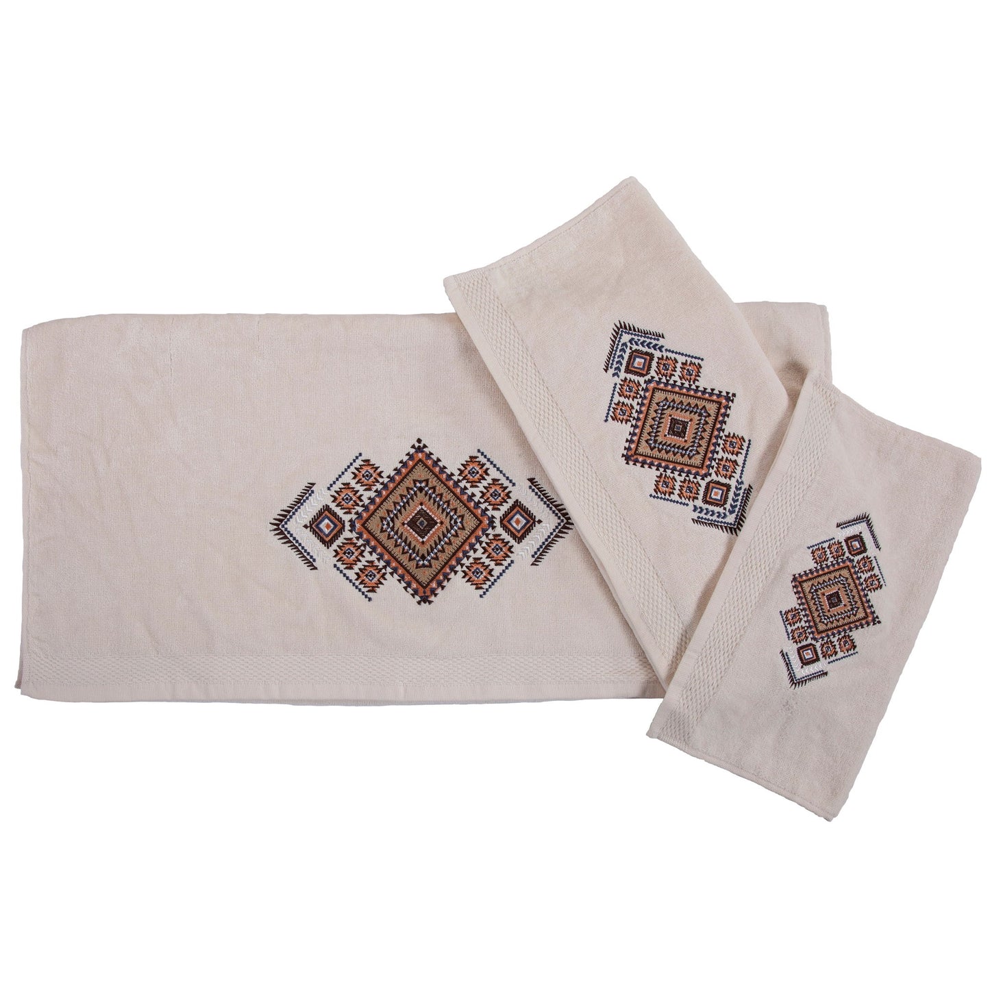 Sedona - Embroidered Aztec Towel Set (Set of 3) - Cream