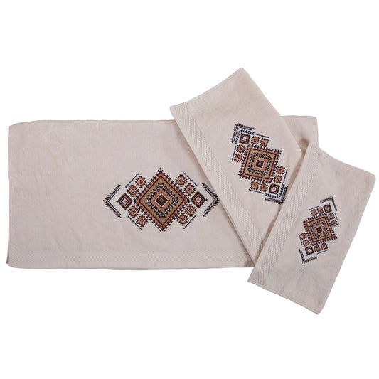 Sedona - Embroidered Aztec Towel Set (Set of 3) - Cream