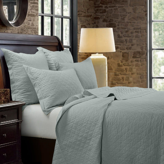 Diamond Linen - Full/Queen Linen Cotton Diamond Quilt Set (Set of 3) - Seaglass