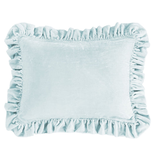 Stella - Faux Silk Velvet Ruffled Dutch Euro Pillow - Icy Blue