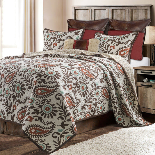 Rebecca - Twin Paisley Reversible Quilt Set (Set of 2) - Turquoise / Brown