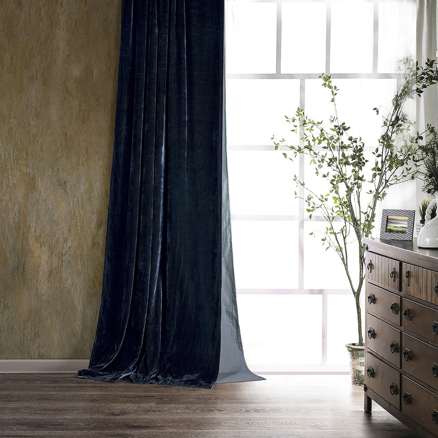 Stella - Faux Silk Velvet Curtain - Midnight Blue