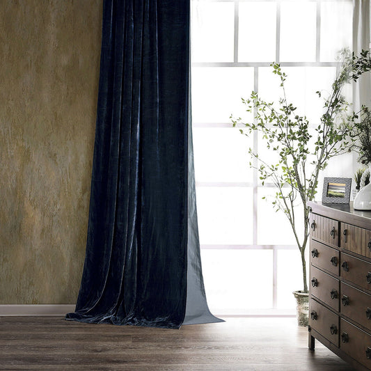 Stella - Faux Silk Velvet Curtain - Midnight Blue