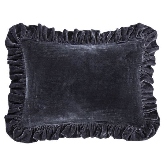 Stella - Faux Silk Velvet Ruffled Dutch Euro Pillow - Dark Slate