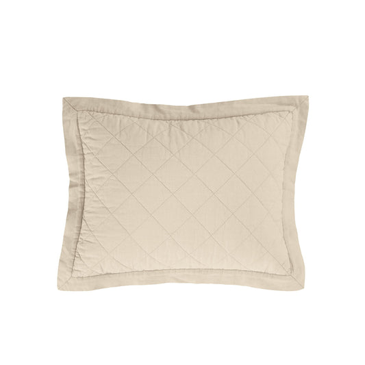 Diamond Linen - Linen Cotton Diamond Quilted Boudoir Pillow - Light Tan