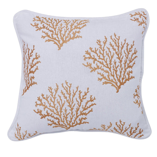 Catalina - Embroidered Coral Pillow - Saffron