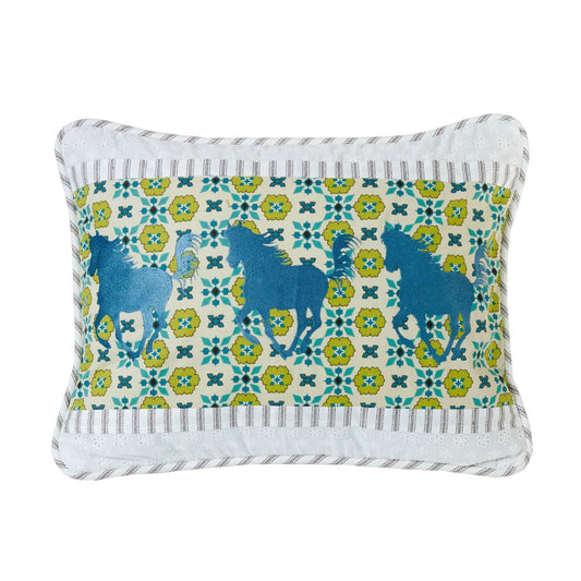 Salado - Horse Embroidery Pillow - Green / Yellow