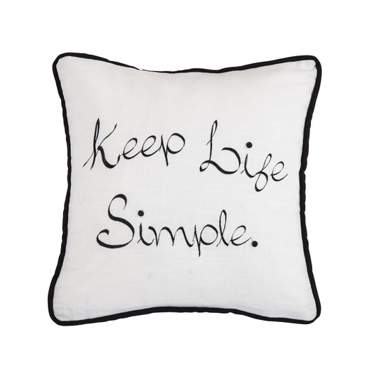 Blackberry - Keep Life Simple Embroidery Throw Pillow - White / Black