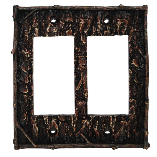 Pine Bark Switch Plate - 5" x 5" Pine Bark Double Rocker Wall Switch Plate - Multi