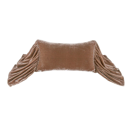 Stella - Faux Silk Velvet Long Ruffled Pillow - Dusty Rose