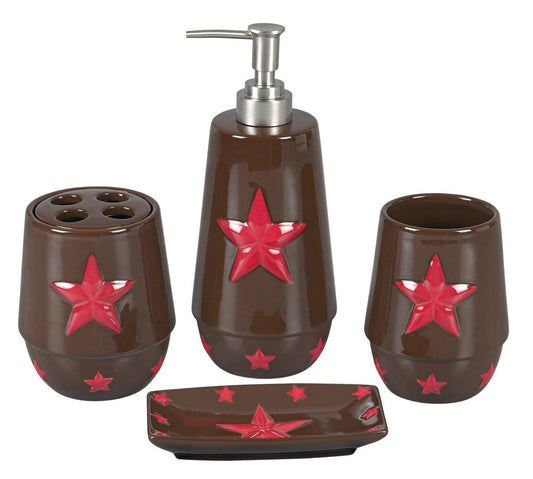 Rustic Star - Ceramic Star Countertop Bathroom Set (Set of 4) - Red