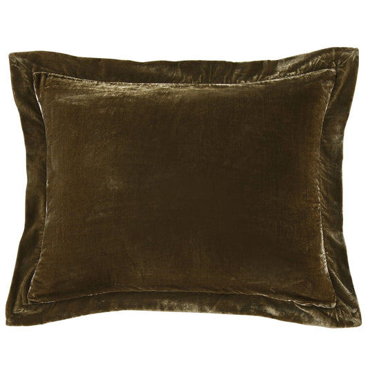 Stella - Faux Silk Velvet Flanged Dutch Euro Pillow - Green Ochre