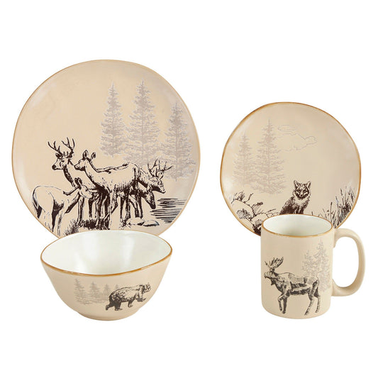 White Pine - Ceramic Dinnerware Set (Set of 16) - Brown