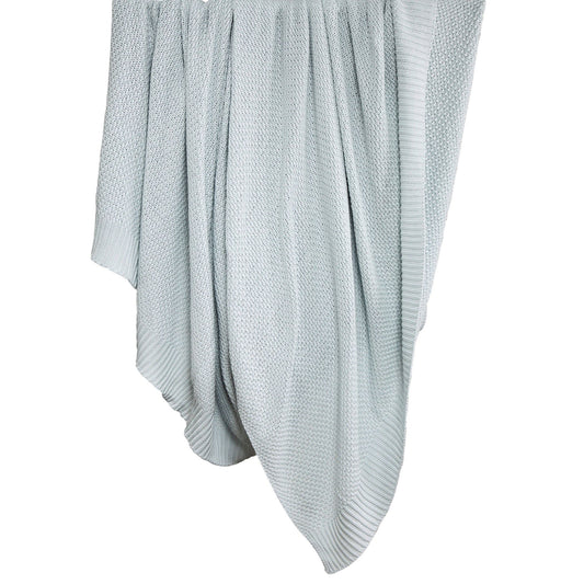 Cotton Knit - Throw Blanket - Light Blue