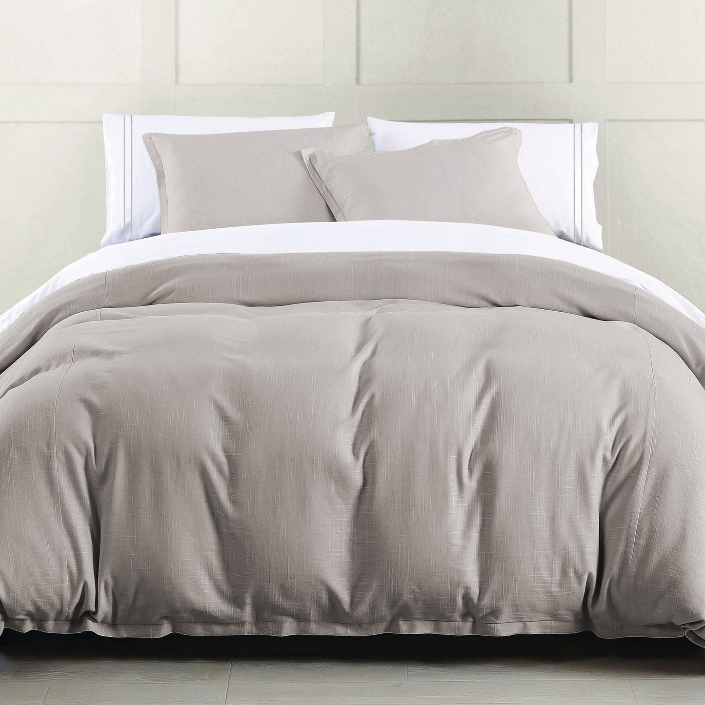 Hera - Queen Washed Linen Flange Comforter Set (Set of 3) - Taupe