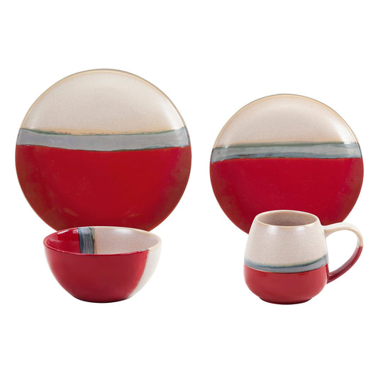 Pasadizo Stoneware - Ceramic Dinnerware Set (Set of 16) - Red