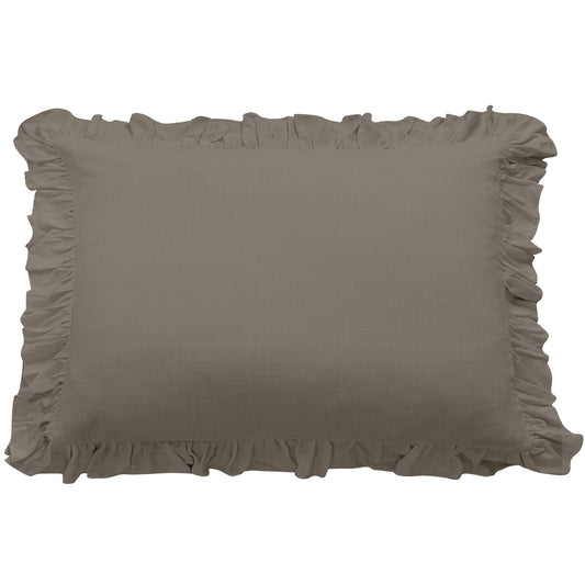 Lily - Washed Linen Ruffled Dutch Euro Pillow - Taupe
