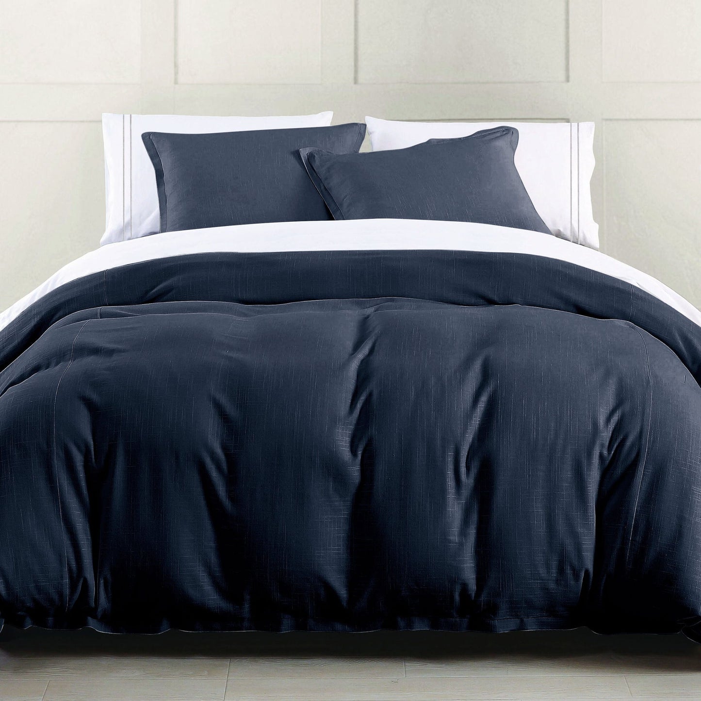 Hera - Queen Washed Linen Flange Comforter Set (Set of 3) - Navy
