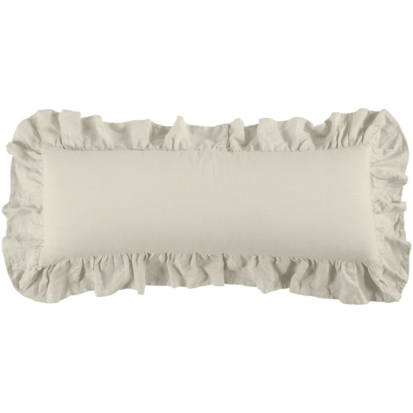 Luna - Washed Linen Ruffled Lumbar Pillow - Light Tan