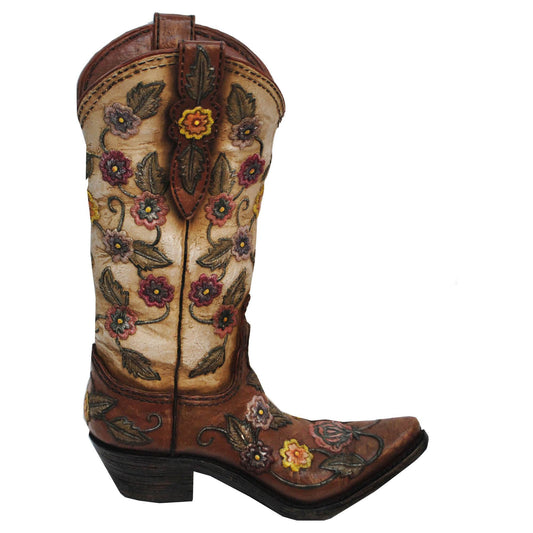 Flower Cowboy Boot Vase - Brown