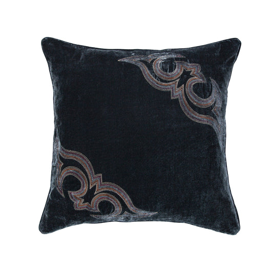 Stella - Boot Stitch Faux Silk Velvet Pillow - Midnight Blue