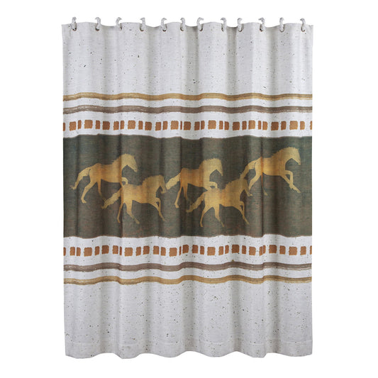 Running Remuda - Shower Curtain - White / Brown / Gold