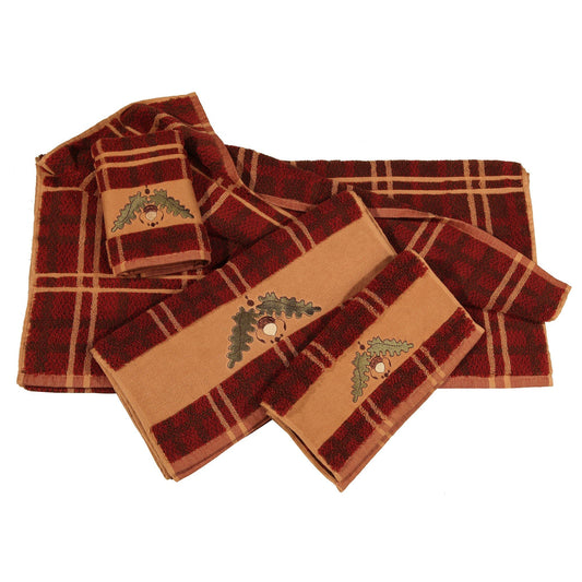 Embroidered Acorn Towel Set Plaid (Set of 3) - Multi