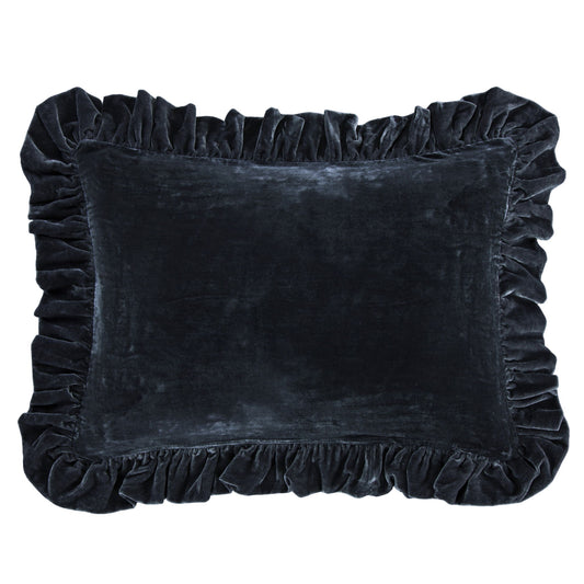 Stella - Faux Silk Velvet Ruffled Dutch Euro Pillow - Midnight Blue