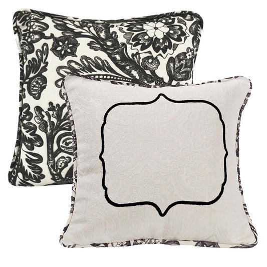 Augusta Toile - Embroidered Toile Throw Pillow - Black / White