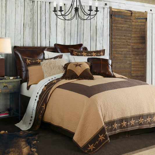 Rustic Star - Twin Star Ranch Reversible Quilt Set (Set of 2) - Brown / Tan