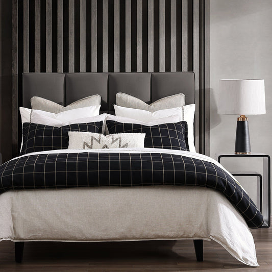Windowpane - Queen Plaid Duvet Cover Set (Set of 3) - Black