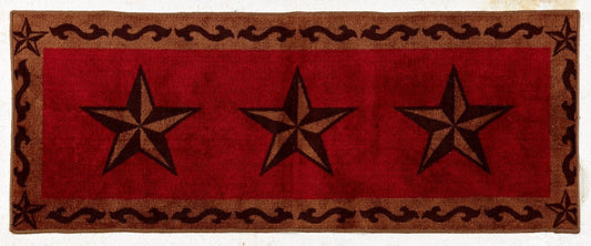 Rustic Star - 3-Star Scroll Motif Rug - Red / Brown