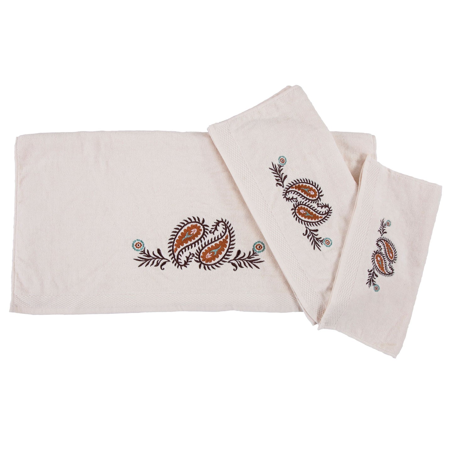 Rebecca - Embroidered Western Paisley Towel Set (Set of 3) - Cream