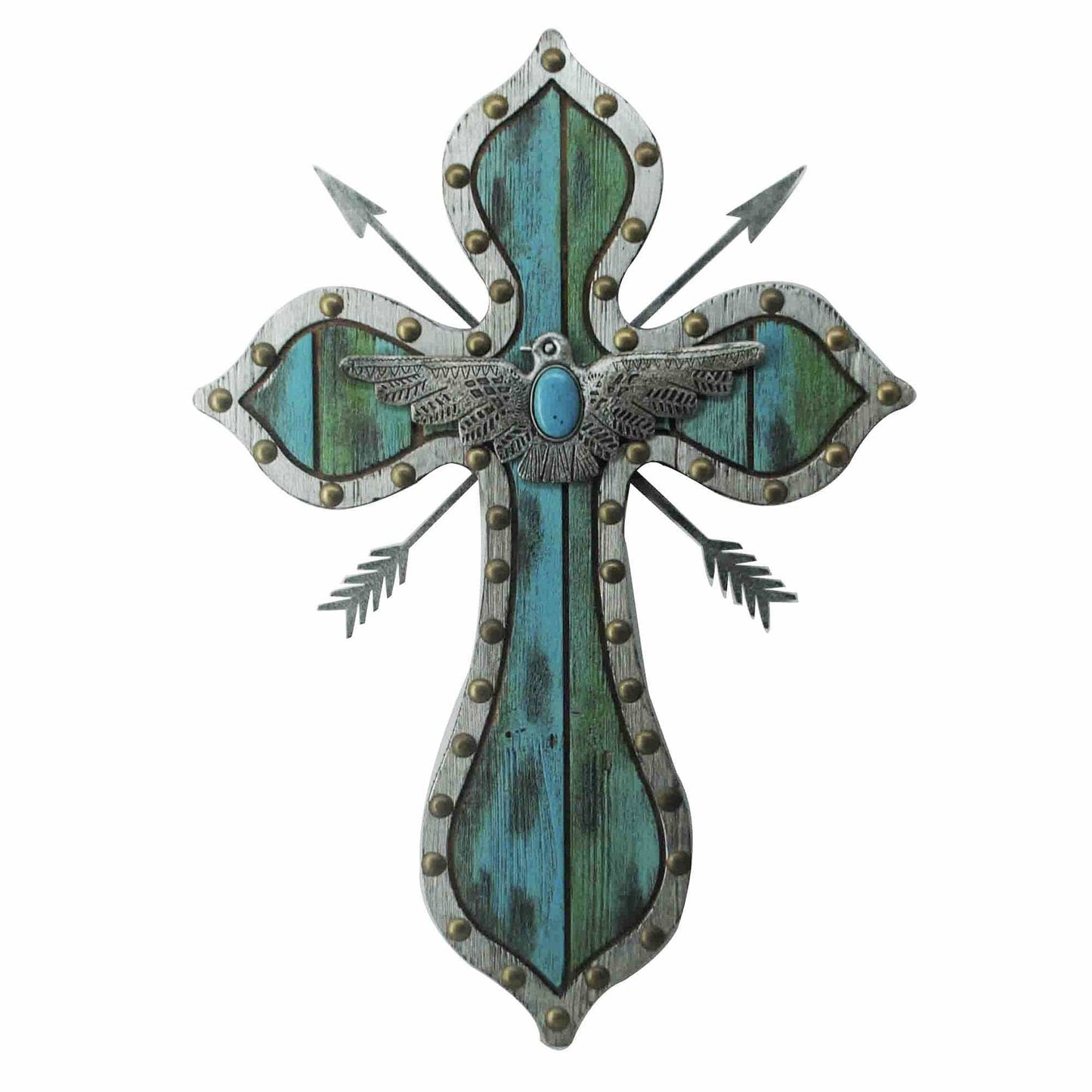 Wall Décor - 22" x 16" Thunderbird Arrow Cross Wall Décor - Silver / Turquoise