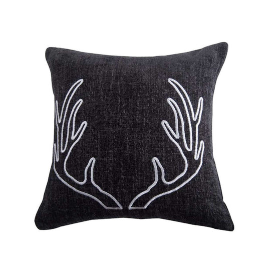Hamilton - Chenille Embroidered White Antler Pillow - Gray
