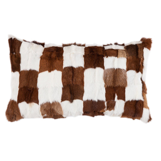 Axis Design - Goat Patched Hide Lumbar Pillow - White / Brown