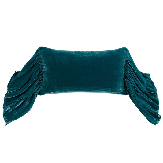 Stella - Faux Silk Velvet Long Ruffled Pillow - Teal