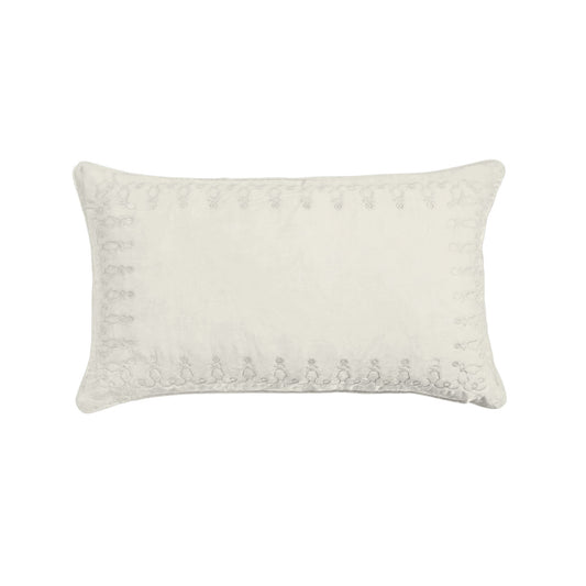 Stella - Faux Silk Velvet Embroidered Lumbar Pillow - Stone