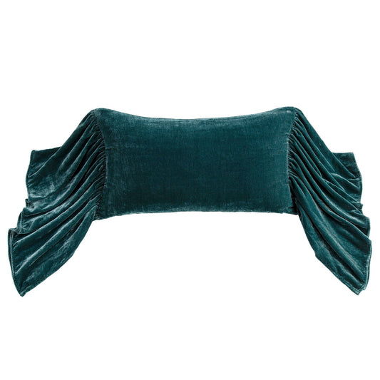 Stella - Faux Silk Velvet Long Ruffled Pillow - Storm Blue