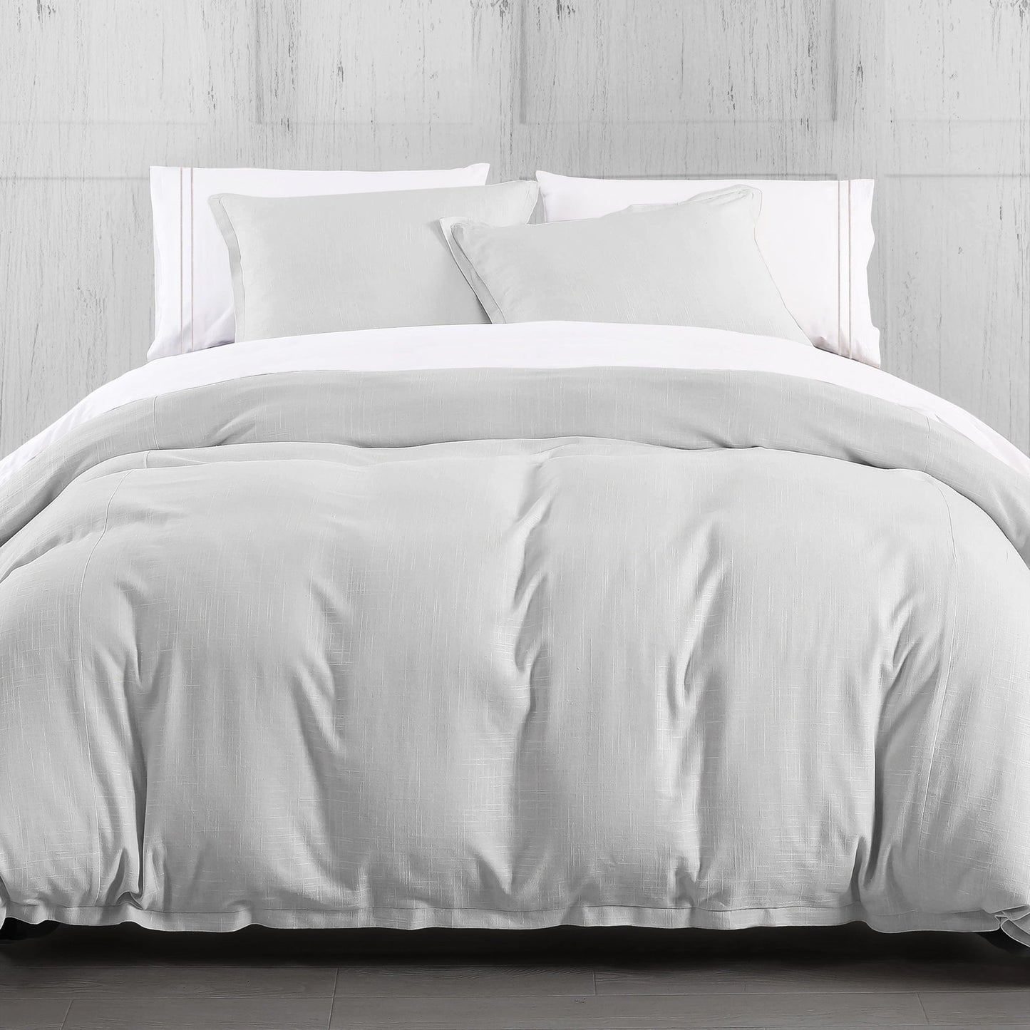 Hera - Queen Washed Linen Flange Duvet Cover Set (Set of 3) - Light Gray