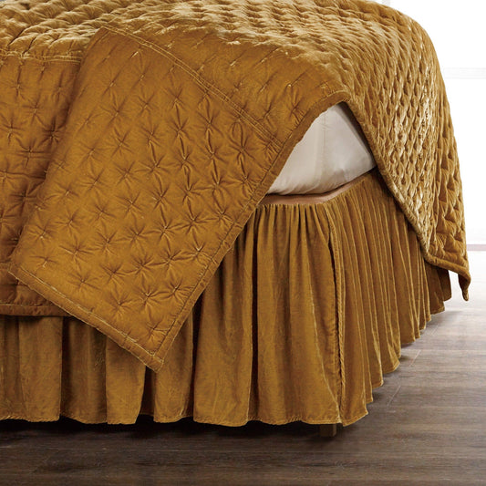 Stella - Queen Faux Silk Velvet Bed Skirt - Saffron