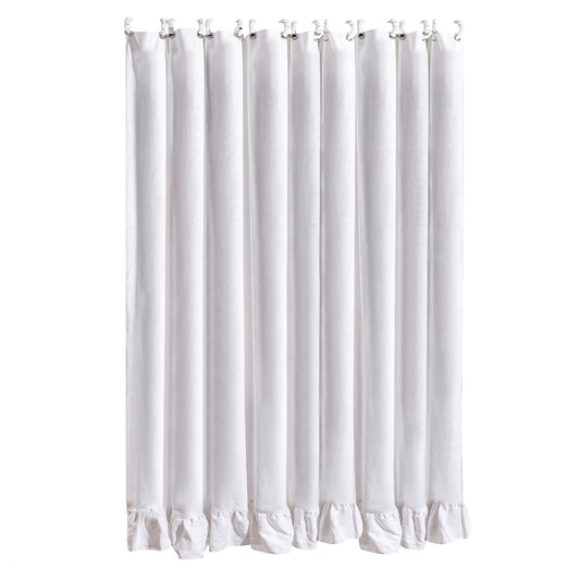 Lily - Washed Linen Ruffled Shower Curtain - White