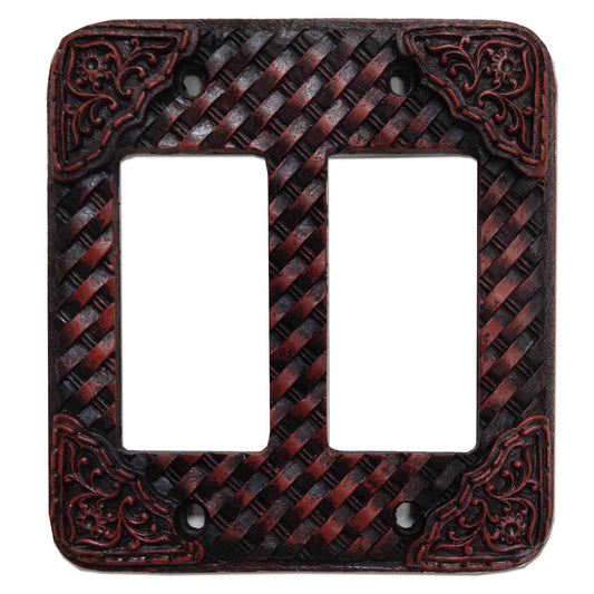 Weaver Switch Plate - 5" x 5.5" Tooled Resin Weaver Double Rocker Wall Switch Plate - Brown