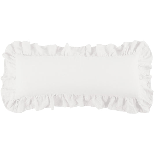 Luna - Washed Linen Ruffled Lumbar Pillow - White