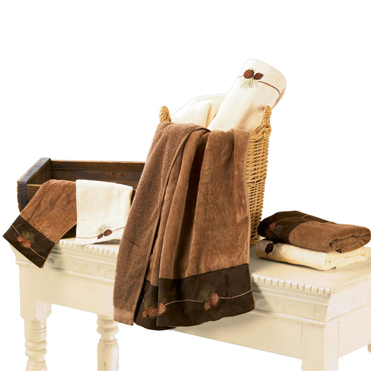 Lodge Pine Cone - Embroidered Pine Cone Towel Set (Set of 3) - Mocha