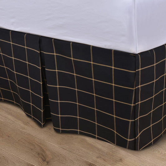Ashbury - King Windowpane Plaid Tailored Bed Skirt - Black / Tan