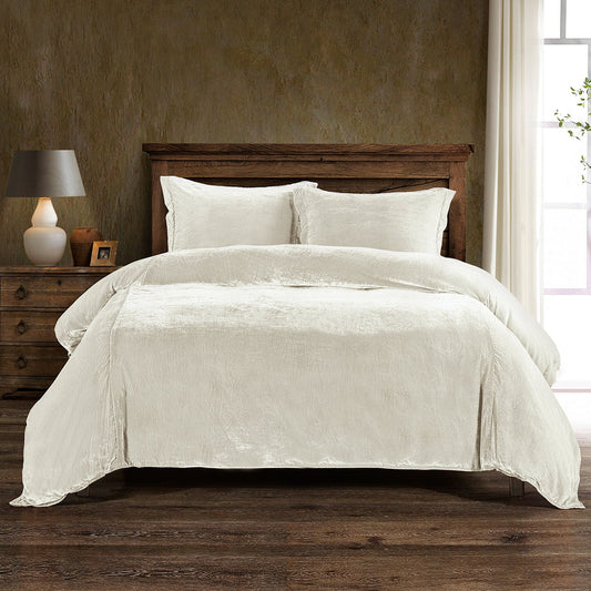 Stella - Queen Faux Silk Velvet Duvet Cover Set (Set of 3) - Stone